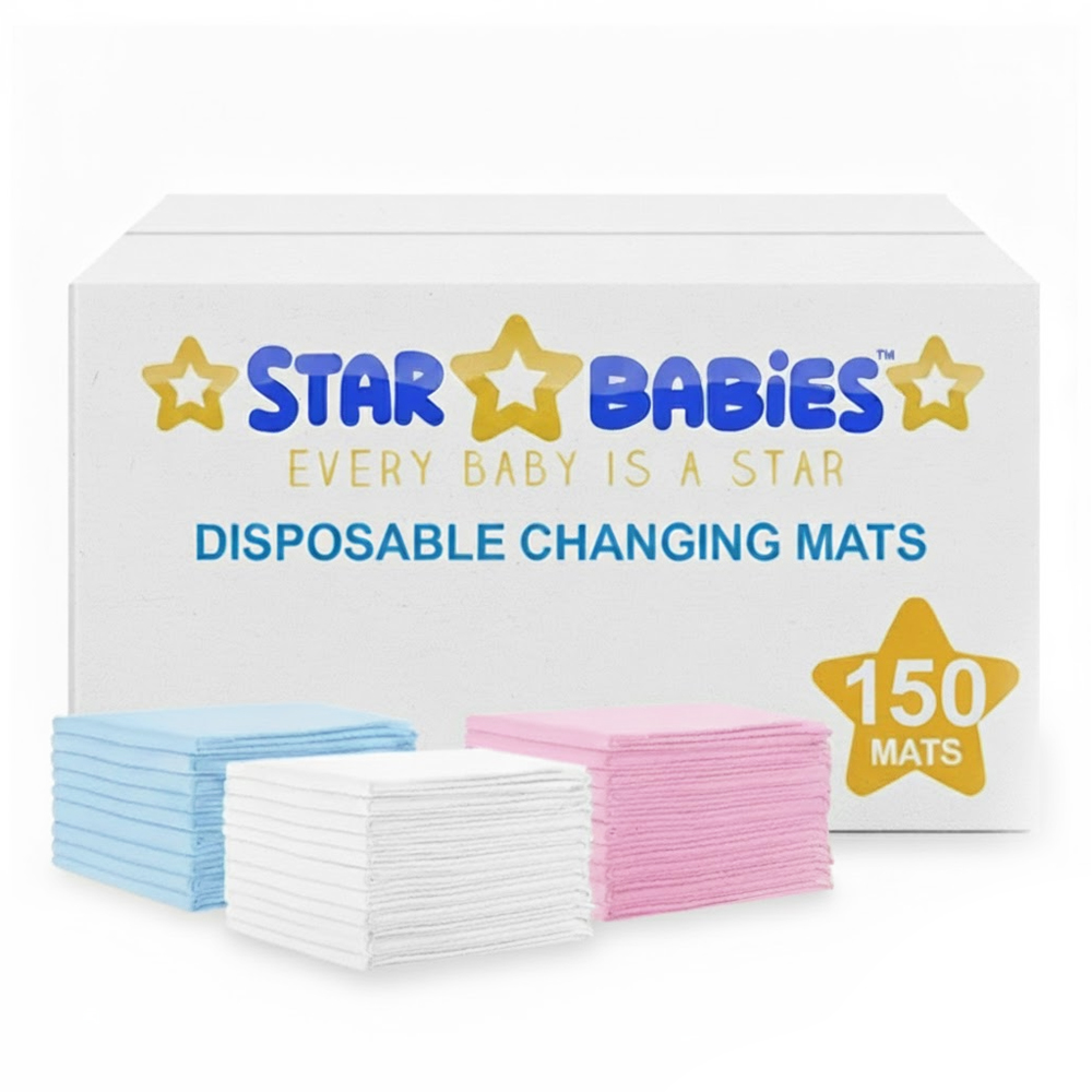 Star Babies Disposable Changing Mats - Blue/White/Pink - 150 Pcs