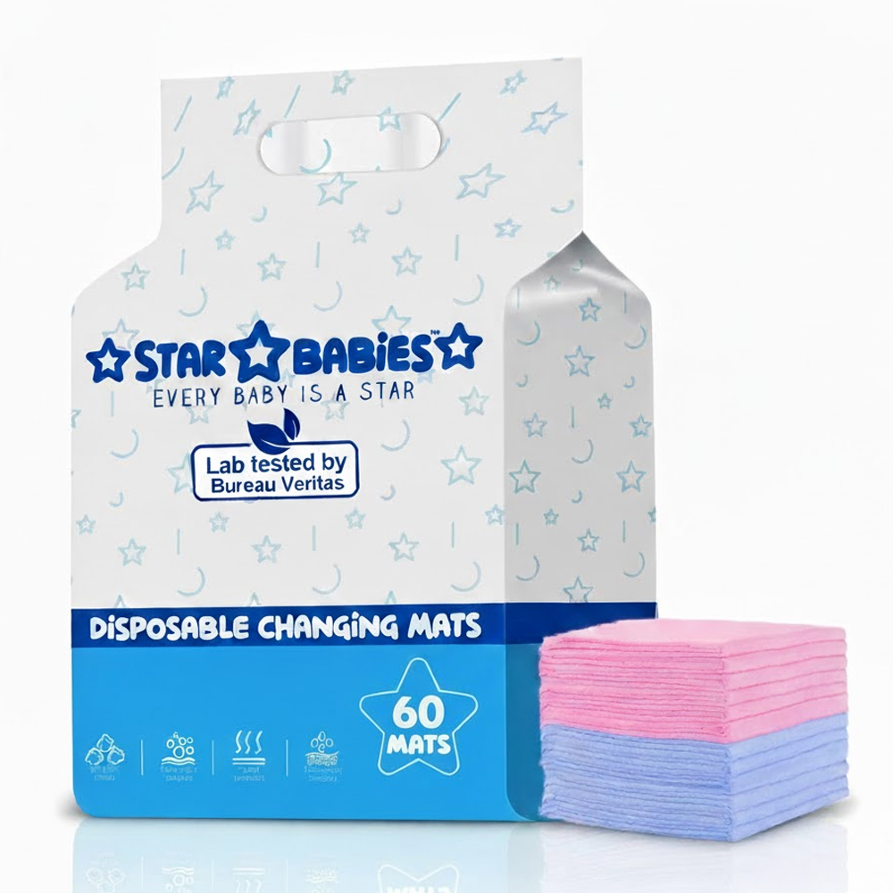 Star Babies Disposable Changing Mats - Blue/Pink - 60 Pcs