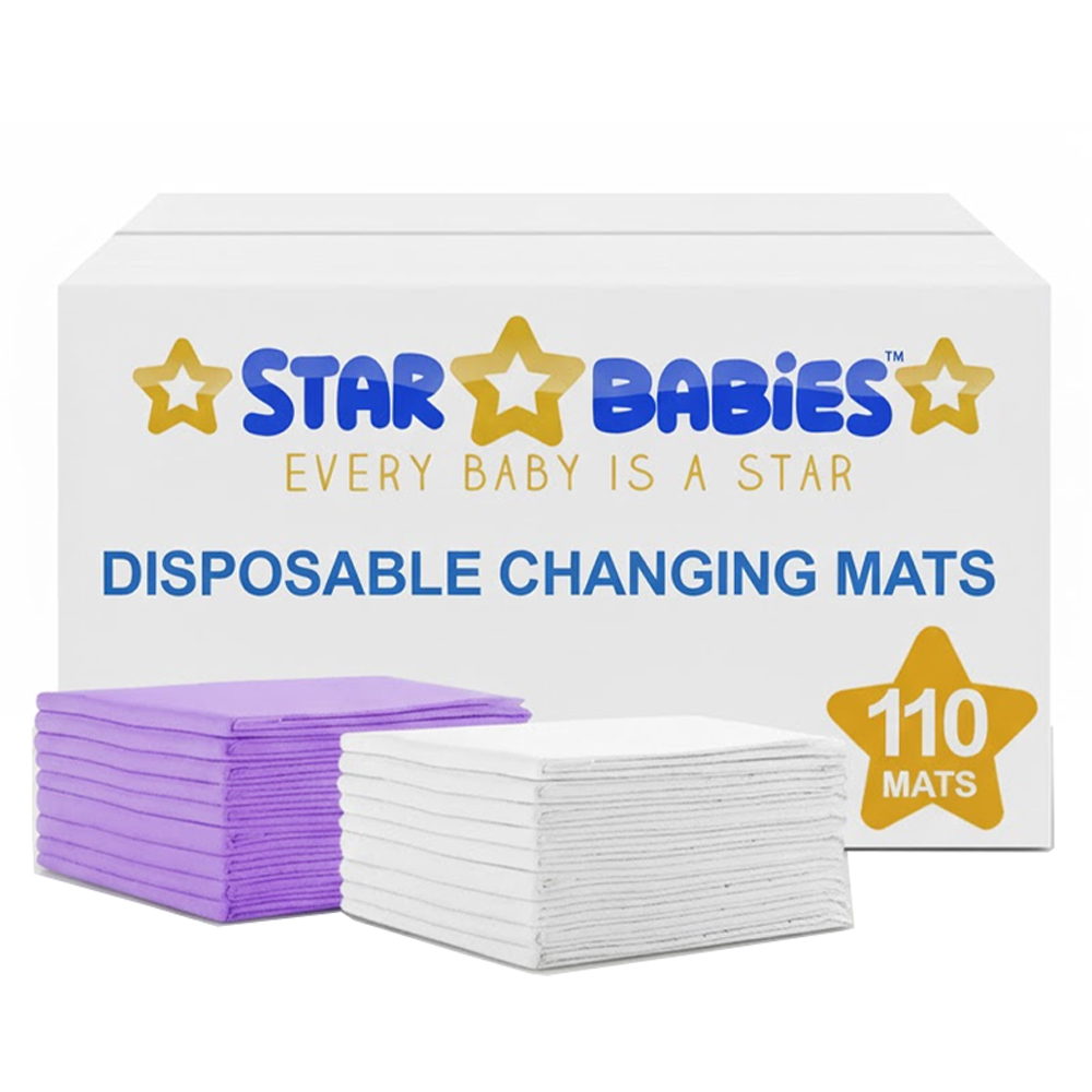 Star Babies Disposable Changing Mats - White/Lavender - Large - 110 Pcs