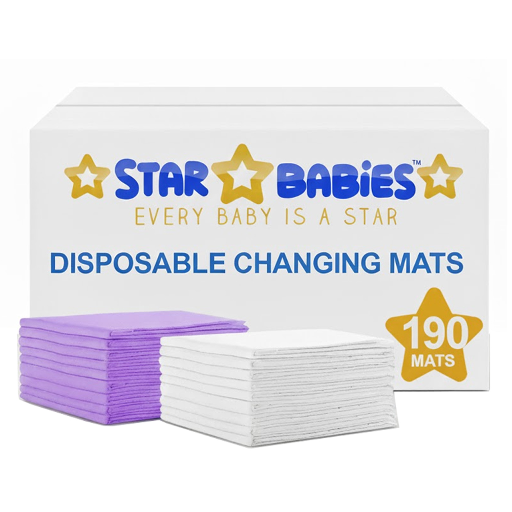 Star Babies Disposable Changing Mats - White/Lavender - Large - 190 Pcs