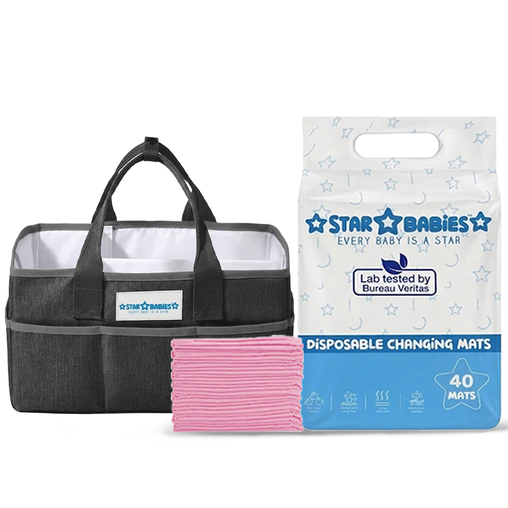 Star Babies - Diaper Caddy - Black & Changing Mats - 45x60 cm - 40 Pcs