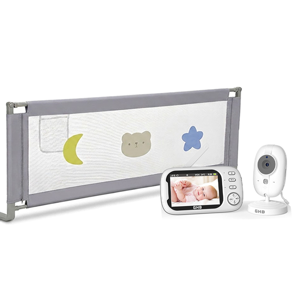 Star Babies - Single Side Bed Rail Guard & Baby Monitor Camera Set - Multicolor