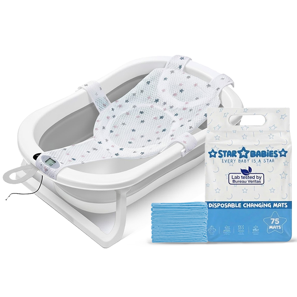 Star Babies - Changing Mat - Blue - 75 Pcs  & Foldable Bathtub
