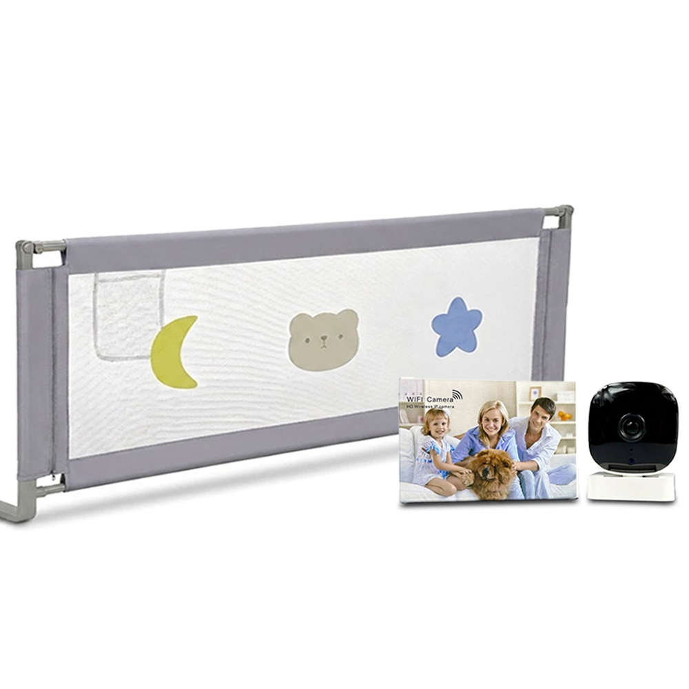 Star Babies - Single Side Bed Rail Guard & Smart Monitor Camera Set - Multicolor