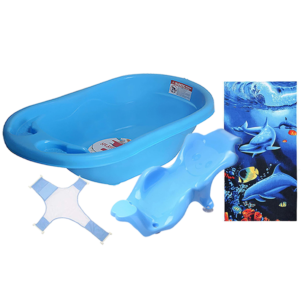 SunBaby - Splash Bath Tub With Bath Support - Beach Towel And Bath Sling - Combo - Pack Of 4