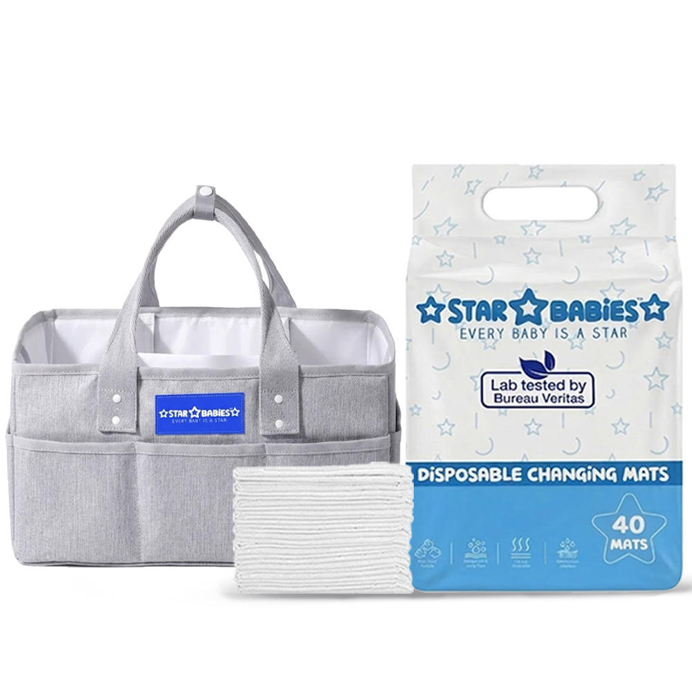 Star Babies - Diaper Caddy - Grey & Changing Mats - 45x60 cm - 40 Pcs