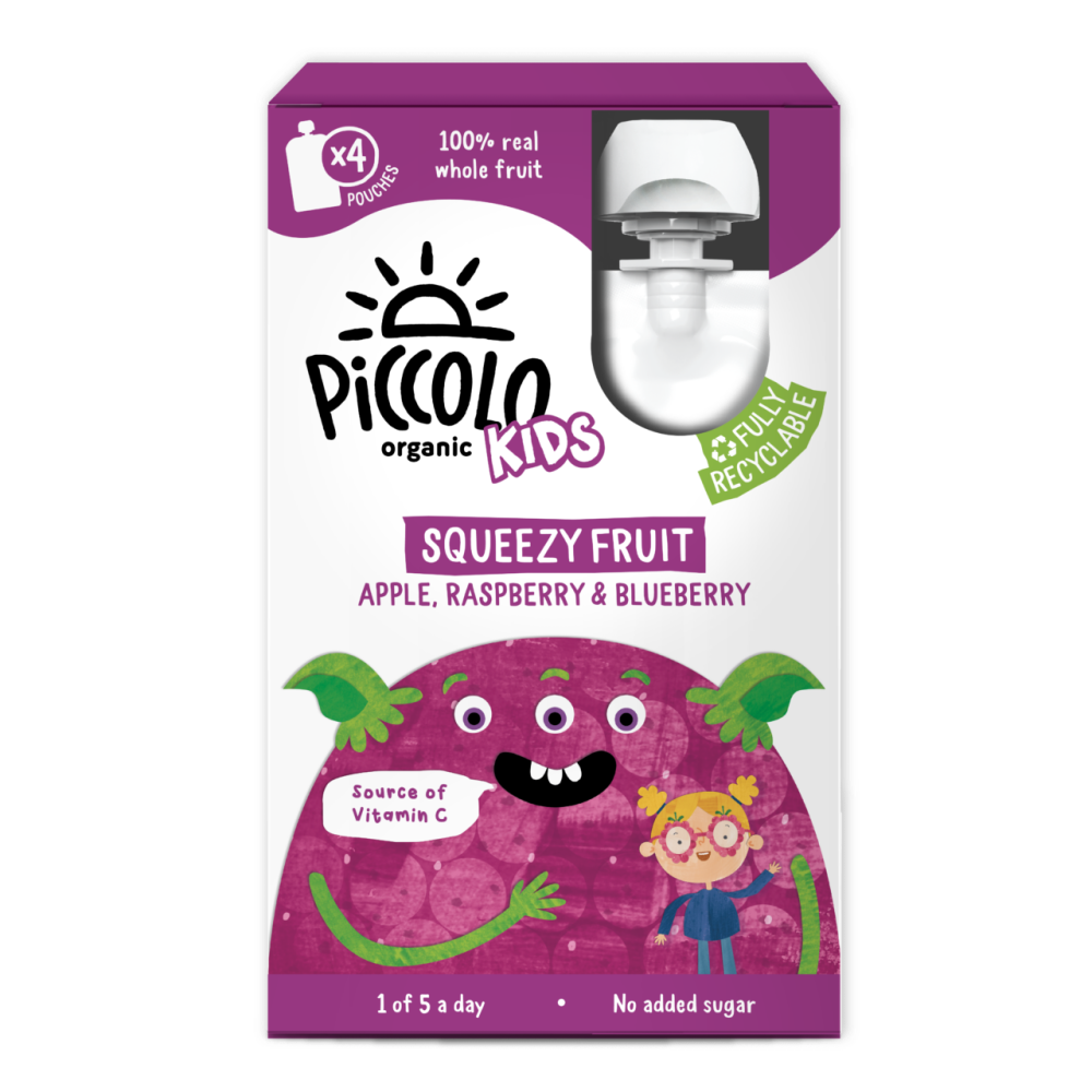 Piccolo - Kids Organic Apple, Raspberry & Blueberry Squeezy Fruit - Pack of 4 - 90 gm