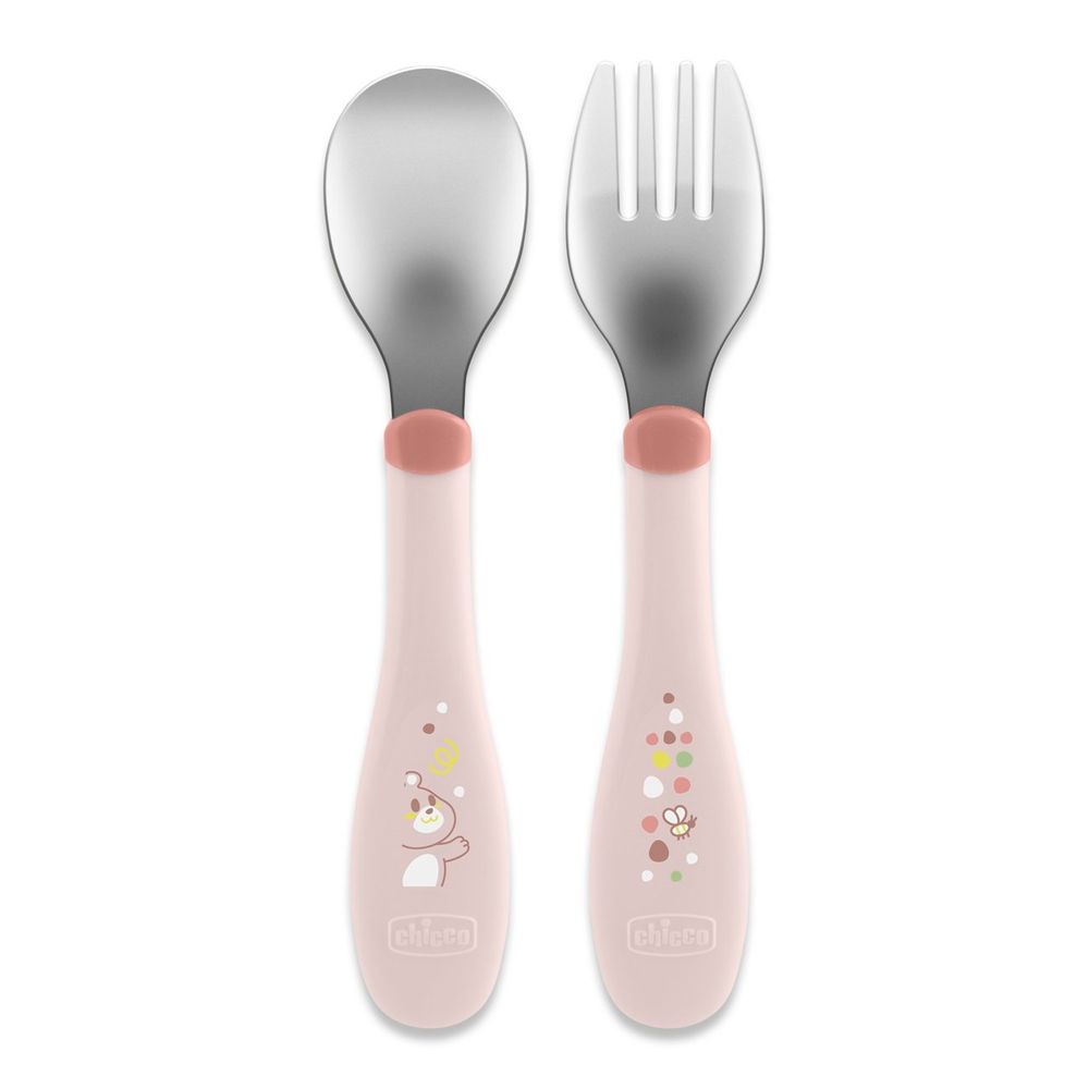 Chicco Metal Cutlery Pink - 18m+