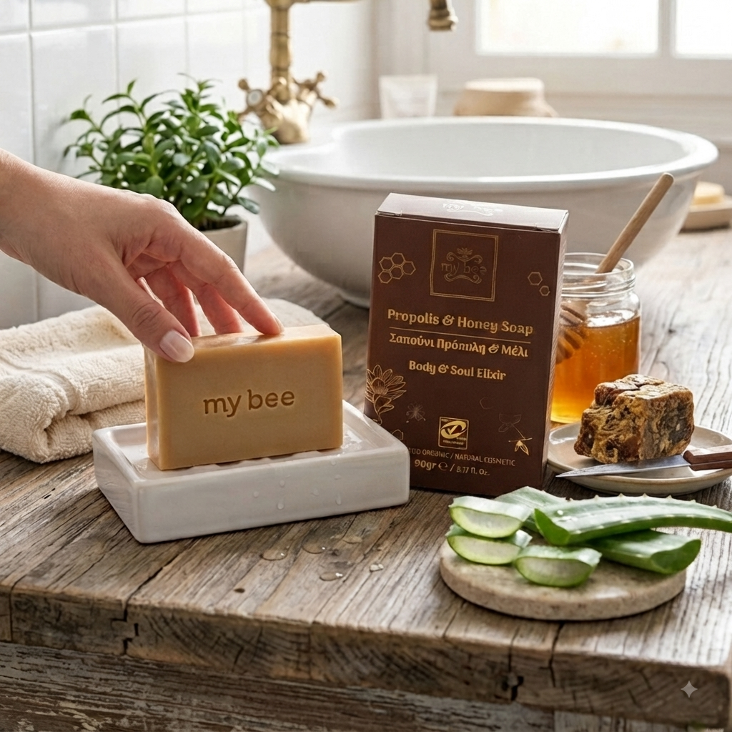 Mybee Organic Propolis & Honey Multi-Use Soap Bar for Face, Body & Hair – 90g