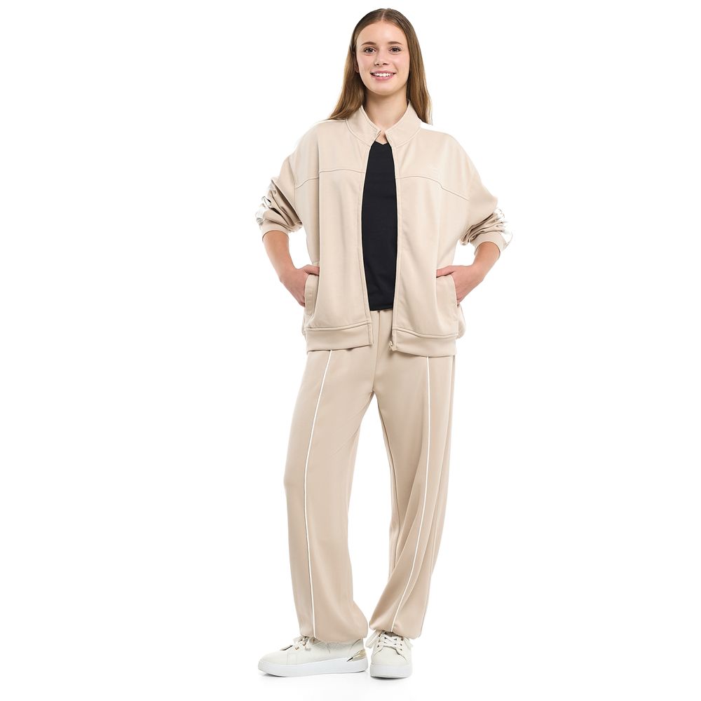 Victor And Jane - Ladies Beige Contrast-stripe Track Set - Zip-up Jacket & Joggers