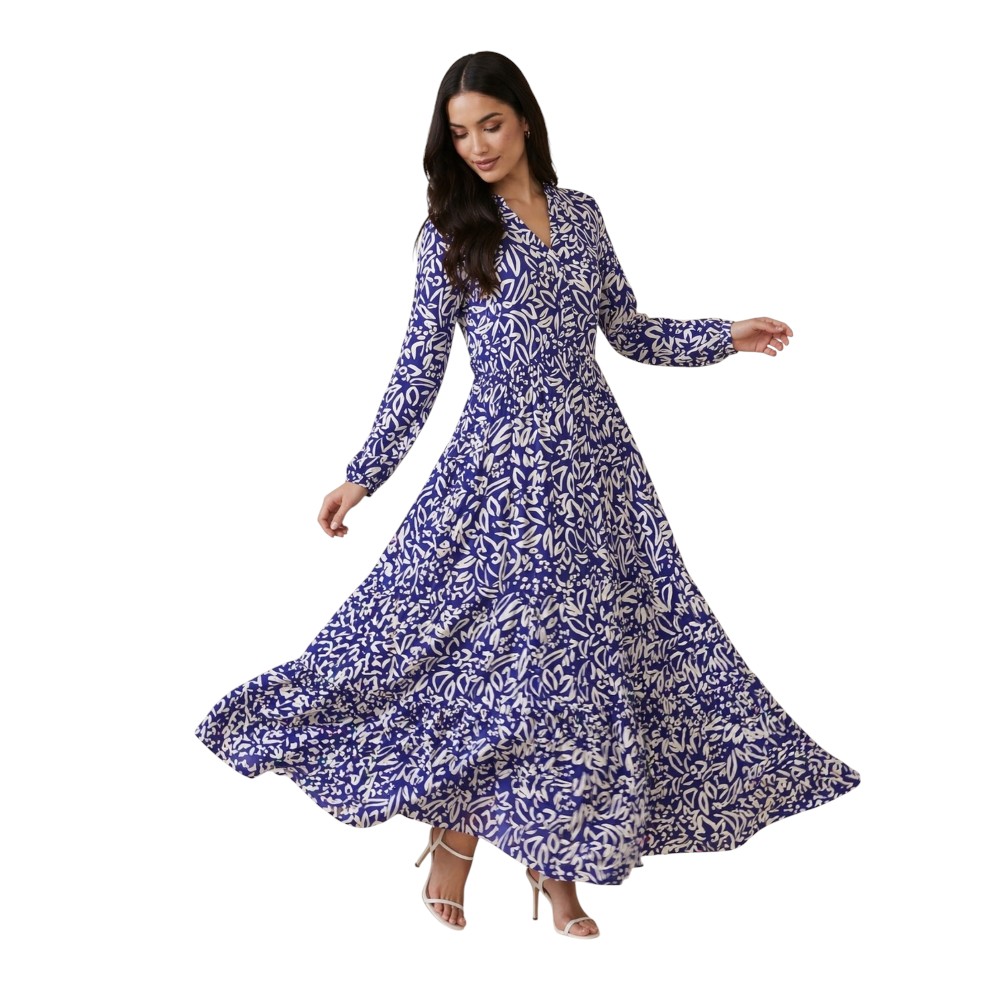 Victor and Jane - Floral Print Maxi Dress With Button Front - Multicolor