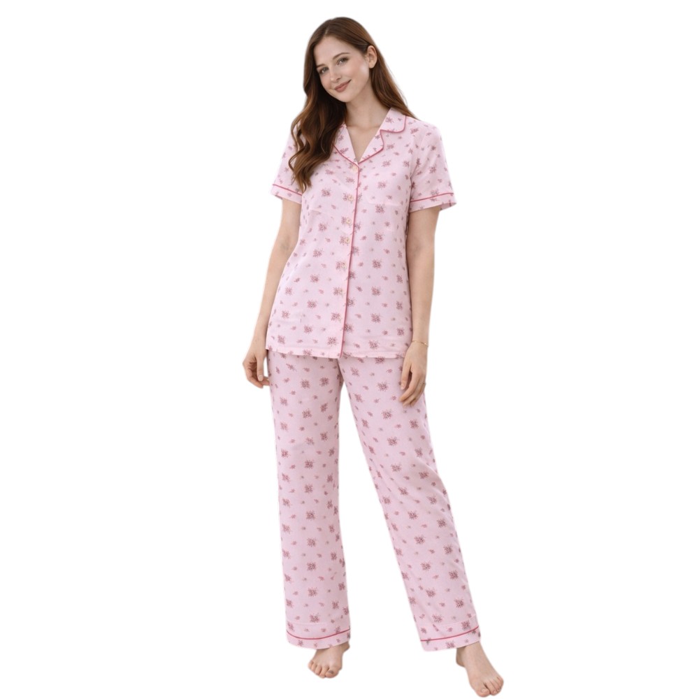 Victor And Jane - 2pc-Set - Women's Printed Pyjama Shirt & Pants - Pink