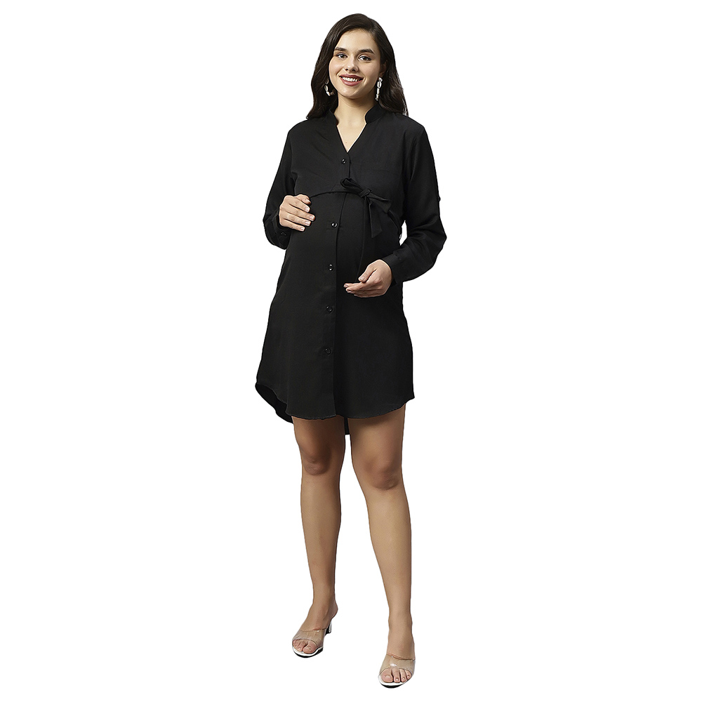 Tummy - Long Cotton Maternity Shirt - Black