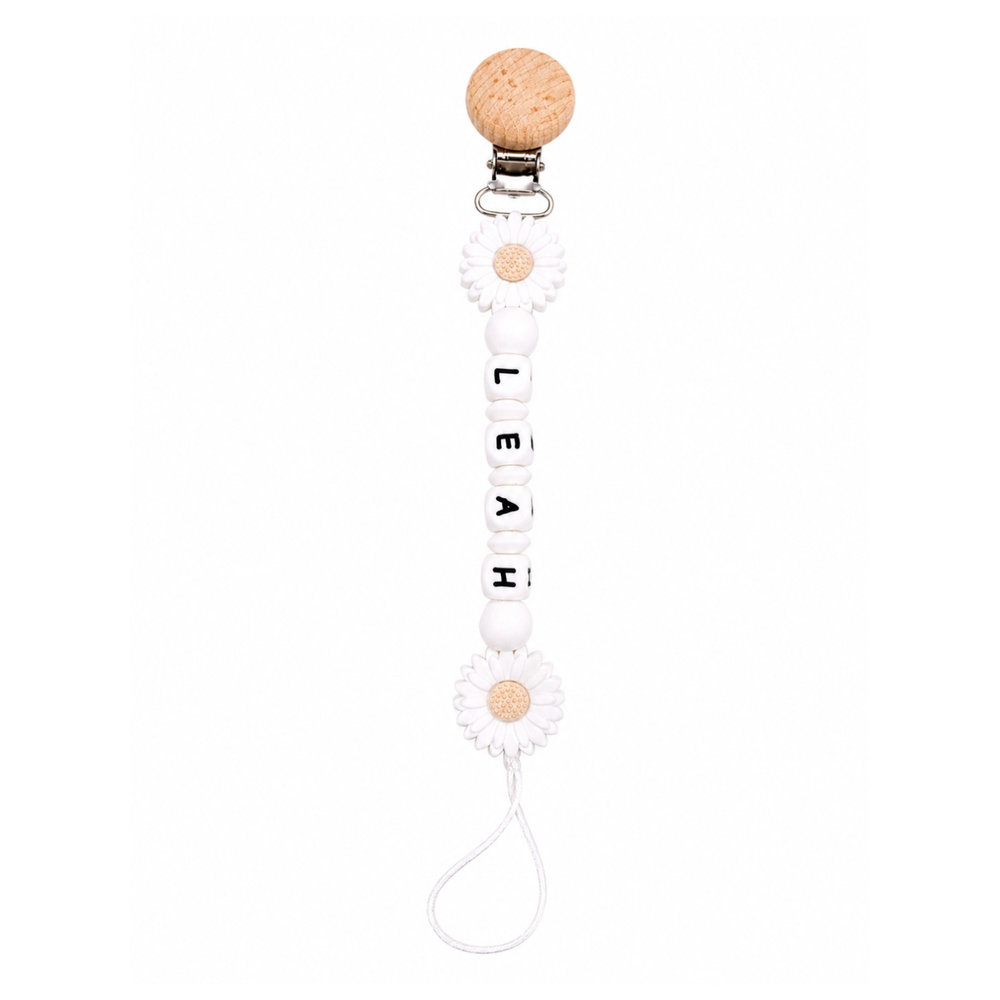 Maxims - Personalized Daisy Silicone Pacifier Clip - White
