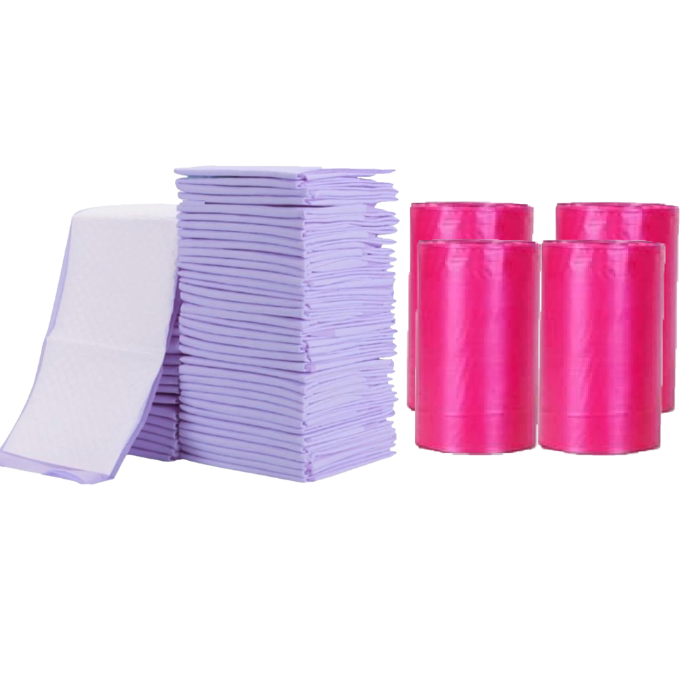 Cute 'n' Cuddle - Disposable Changing Mats And Scented Bags - Lavender/Pink - 120 Pcs