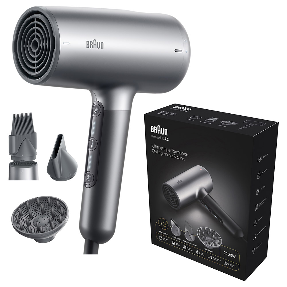 Braun Hair Dryer with 3 Attachments, 2200W, Electro Grey, BRHD435SDE