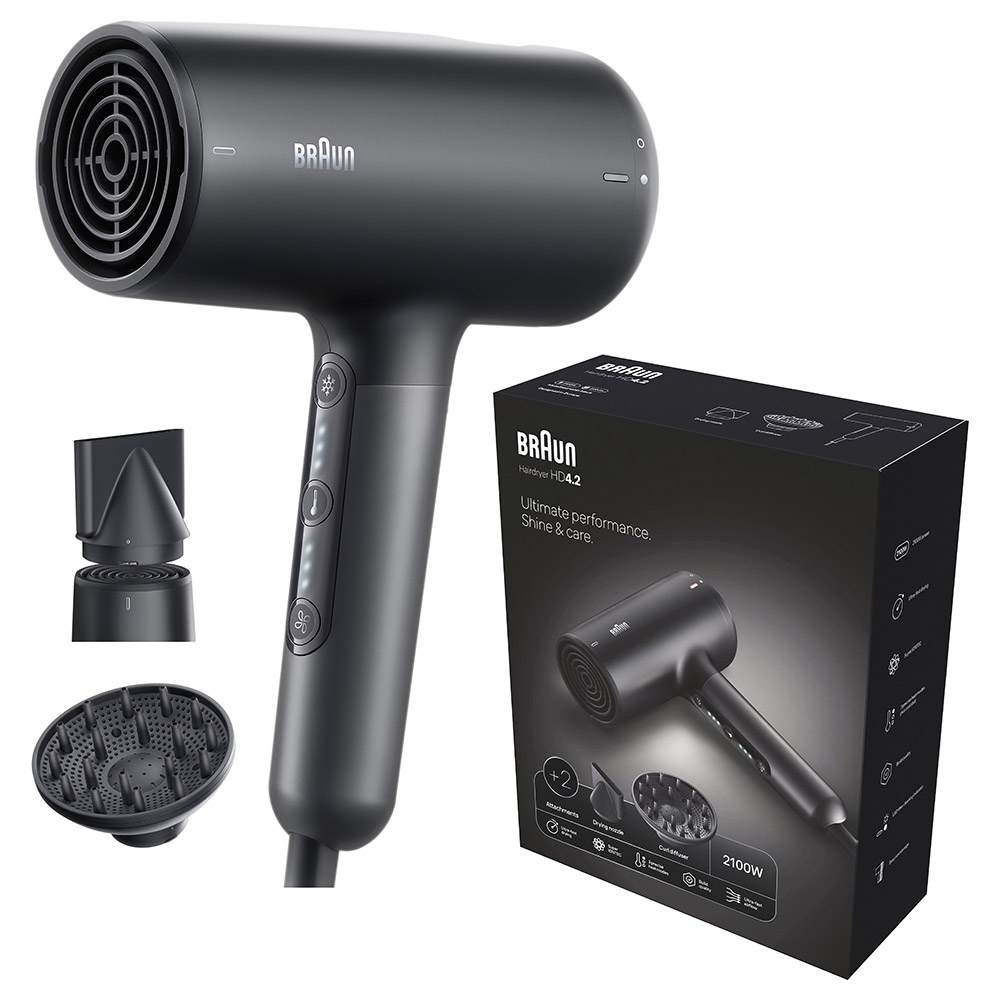 Braun Hair Dryer With 2 Attachments HD4.2 - Electro Black