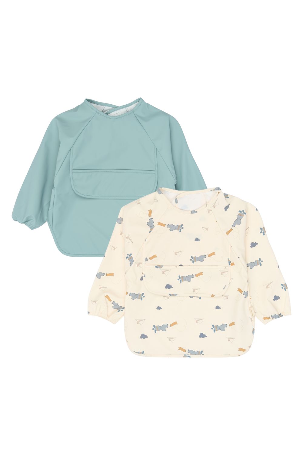 Fabelab - Little Flyers Long Sleeves Bib Set - Slate/Beige - 2 Pcs
