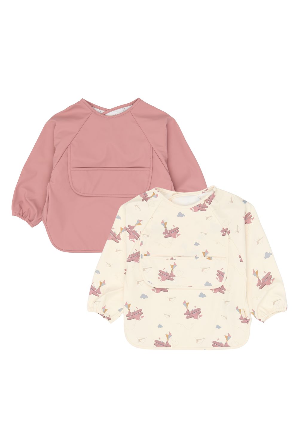 Fabelab - Little Flyers Long Sleeves Bib Set - Ash Rose/Beige - 2 Pcs
