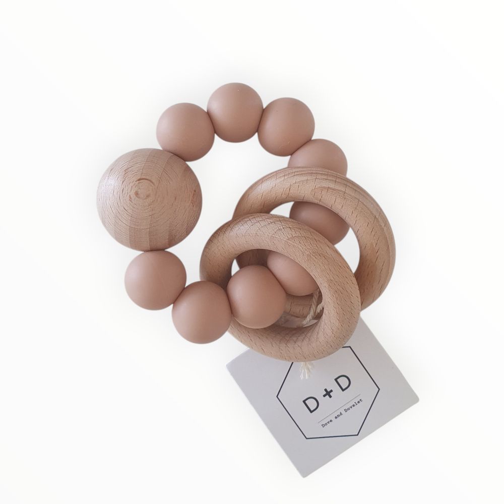 Dove and Dovelet - Eco Wood Silicone Teething Rattle - Saturn