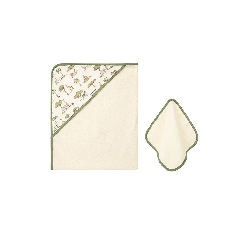 Hudson Childrenswear - 2 Pack Cotton Hooded Towel And Wash Mitt - Jungle Safari