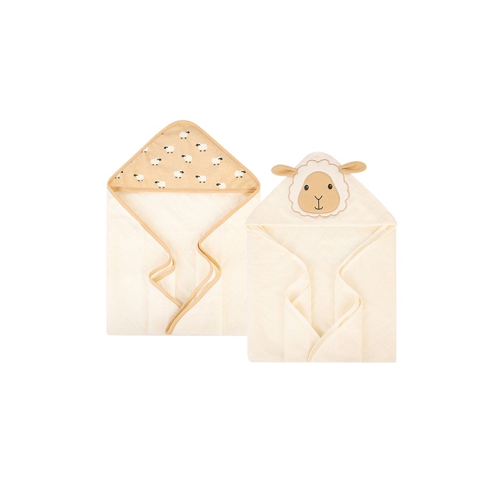 Hudson Childrenswear - 2 Pack Cotton Hooded Towel - Little Sheep