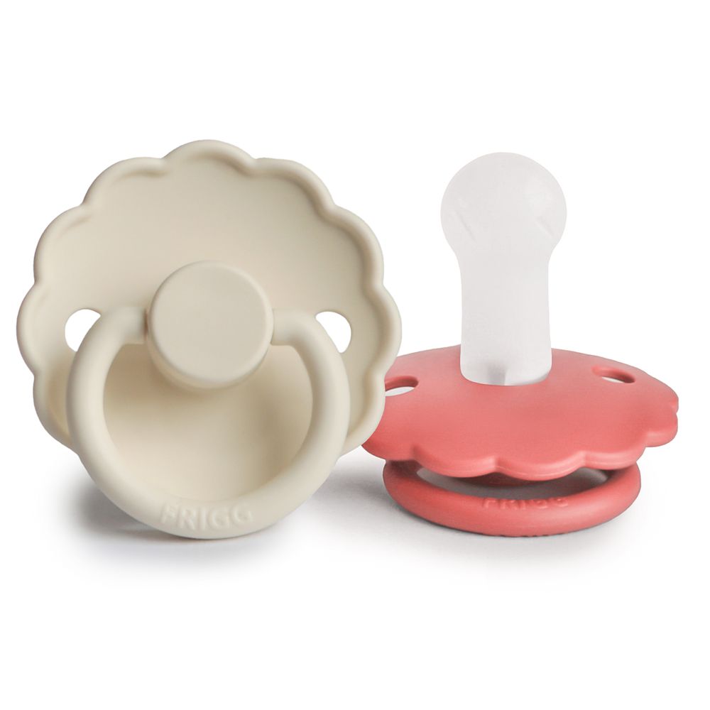 Frigg - Daisy Silicone Baby Pacifier 6-18M - 2pcs - Size2 - Pink Cream/Poppy