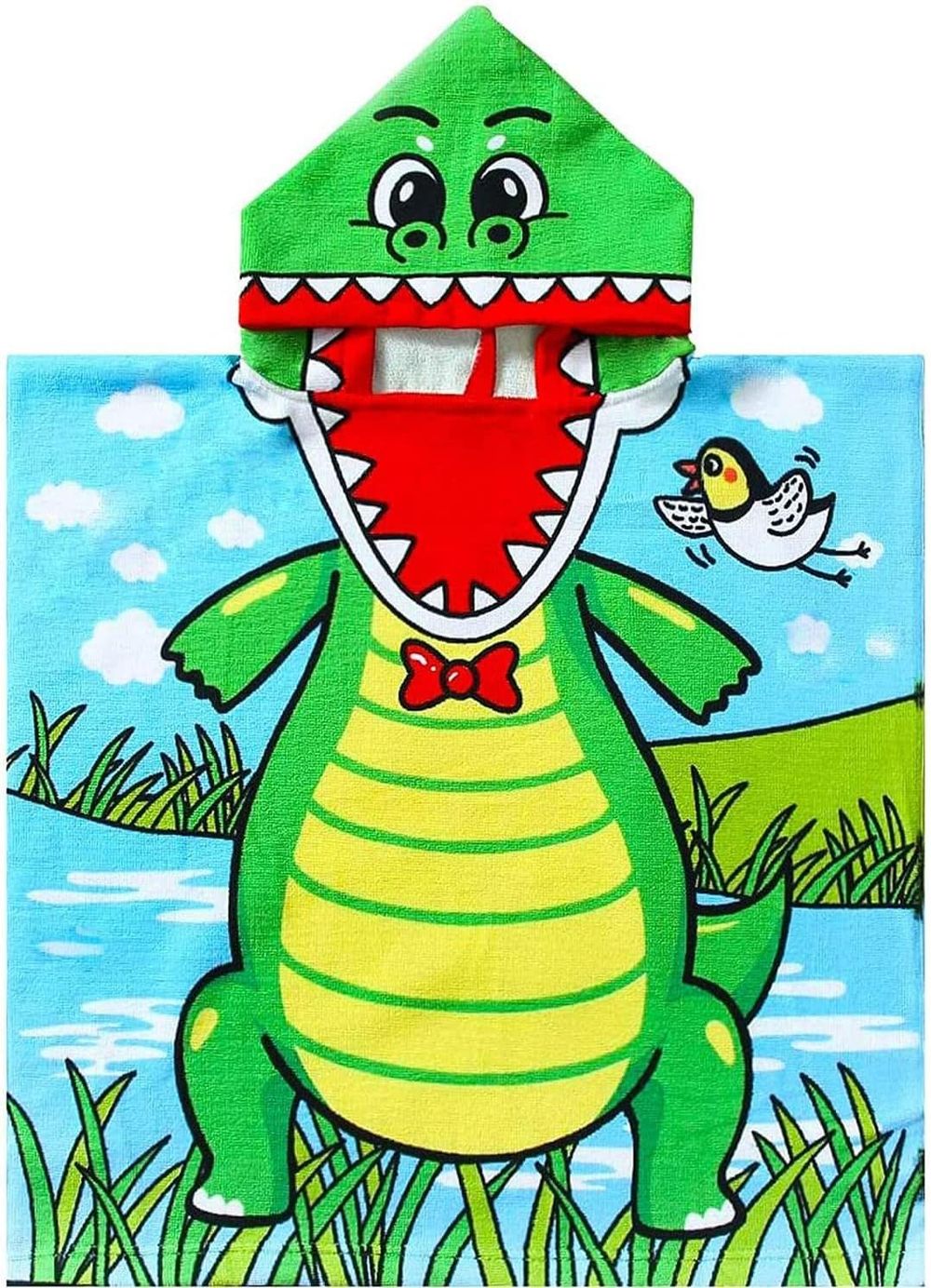 UKR - Kids Dinosaur Printed Hooded Towel - Multicolor - 60x120 cm