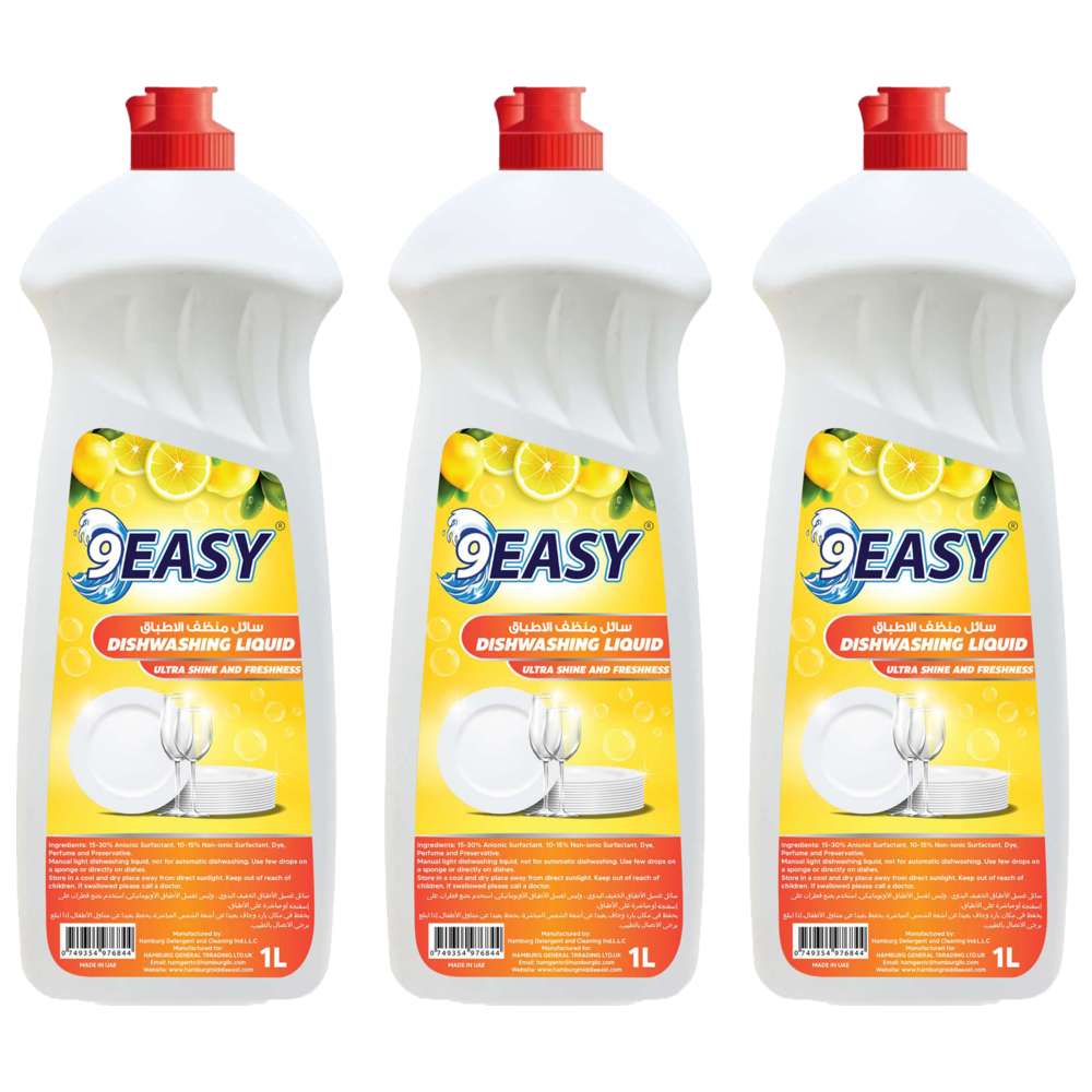 9Easy - Dishwashing Liquid - Lemon - 1 L - Pack of 3