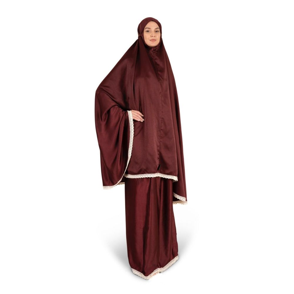 Hilalful Silky 2 Piece Prayer Set Lustrous - Red