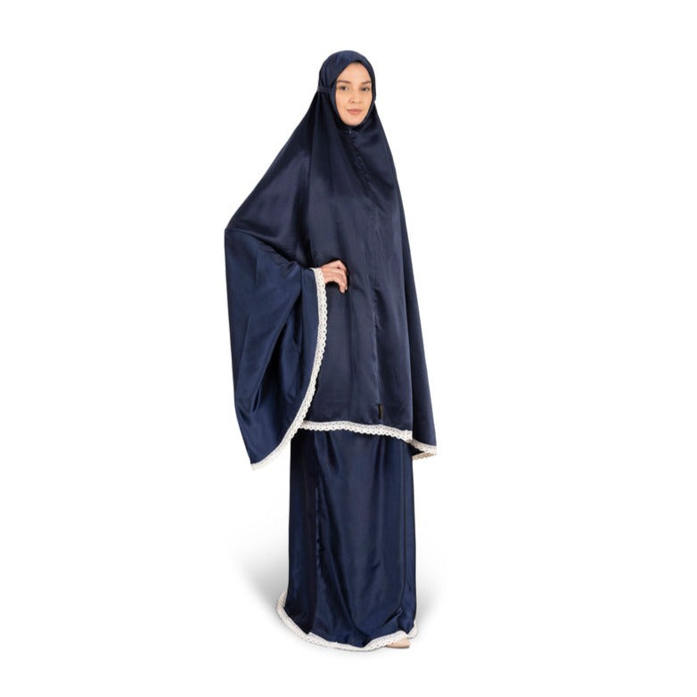 Hilalful Silky 2 Piece Prayer Set - Navy Blue