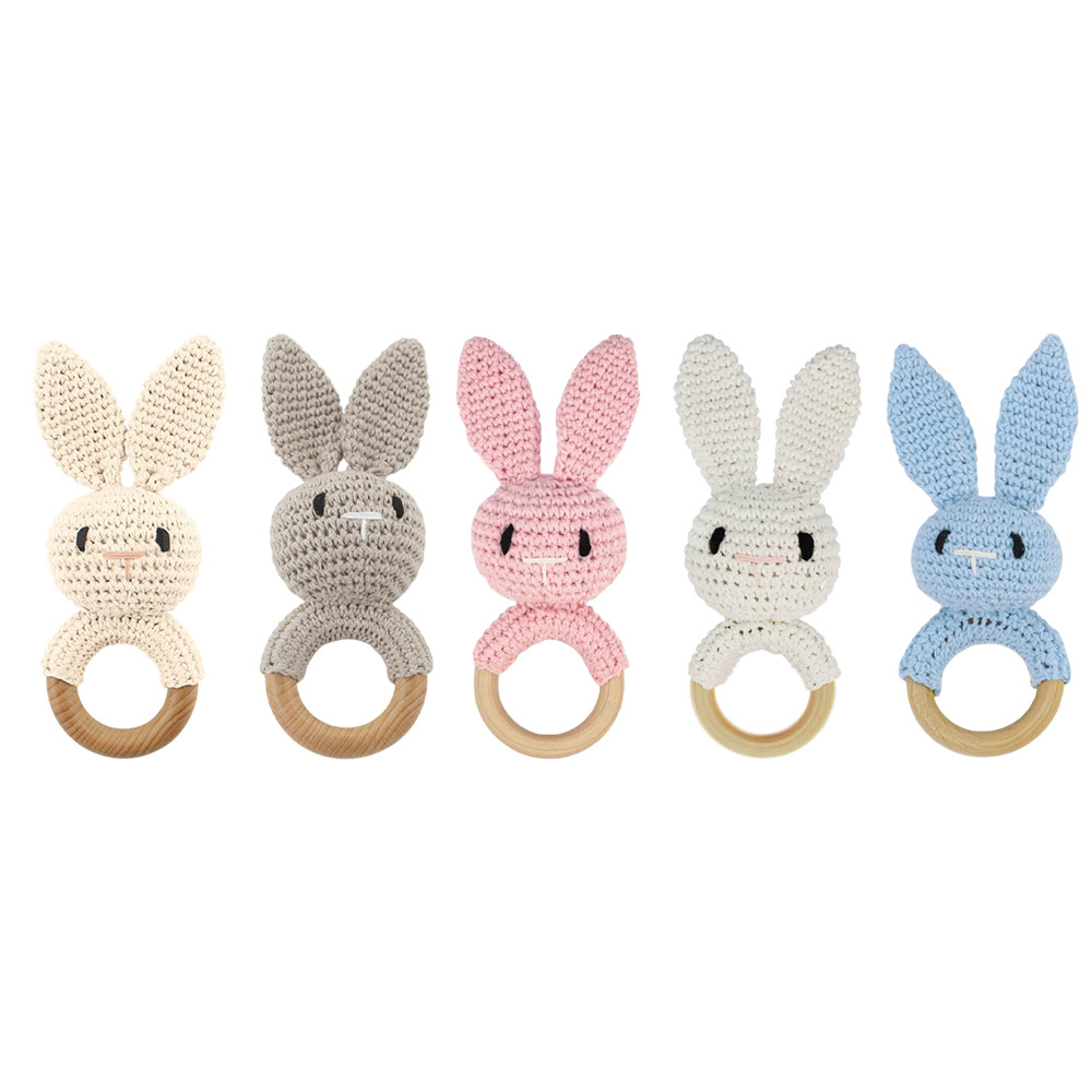 Bambimici - Baby Rabbit With Bow Handmade Crochet Teether - Beige