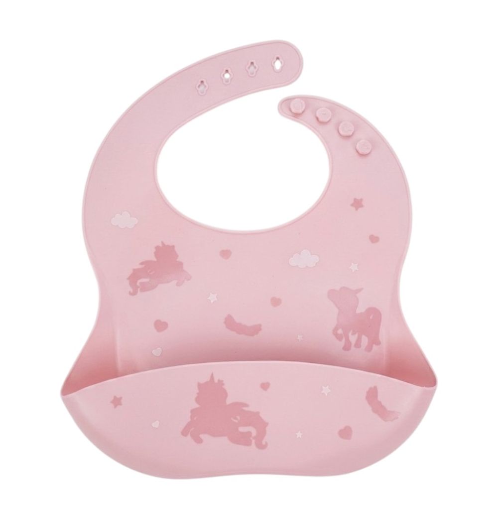 Bambimici - Unicorn Print Silicone Baby Bib - Pink