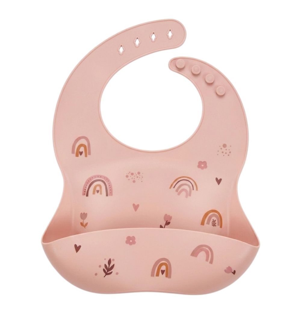 Bambimici - Boho Rainbow Print Silicone Baby Bib - Pink