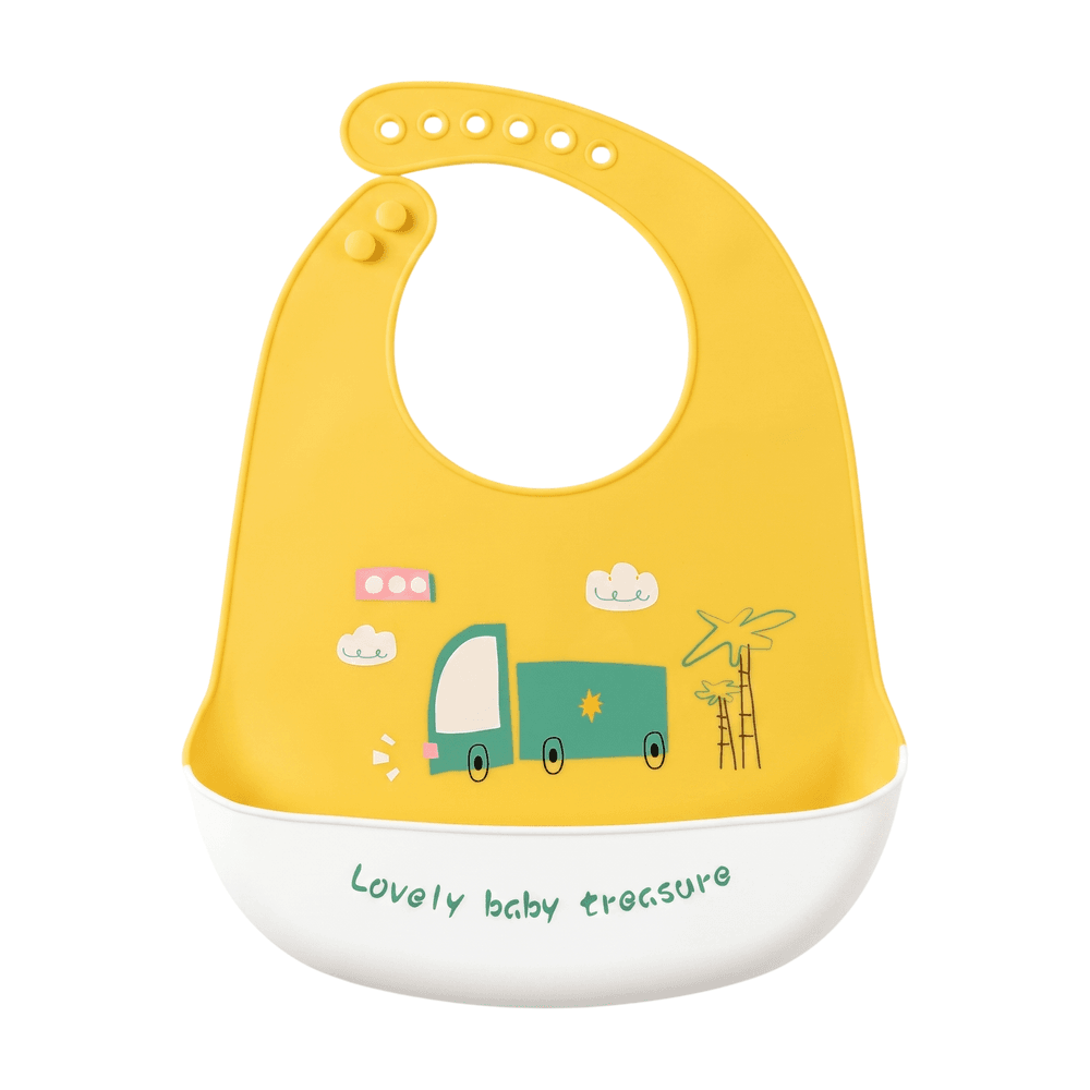Bambimici - Lovely Baby Truck Print Silicone Bib - Yellow