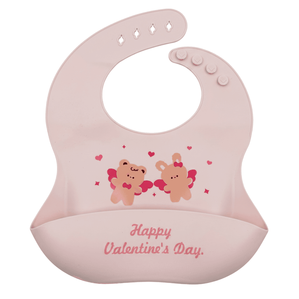 Bambimici - Valentine's Day Print Silicone Baby Bib - Pink