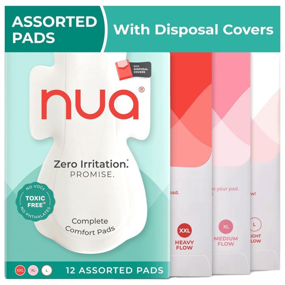 Nua - Women Unscented Cotton Sanitary Pads - Assorted - 12 Pcs