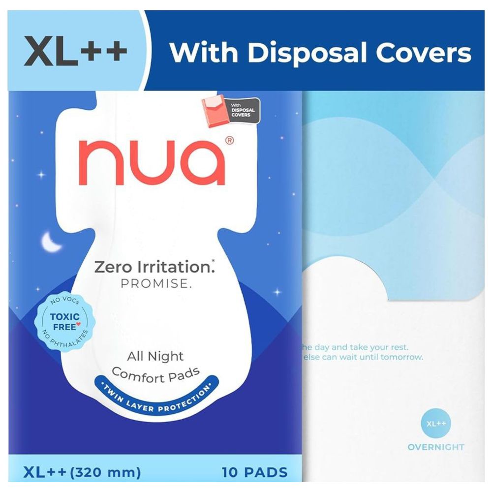 Nua - Women Unscented Cotton Sanitary Pads With Disposal Cover - XL++ - 10 Pcs