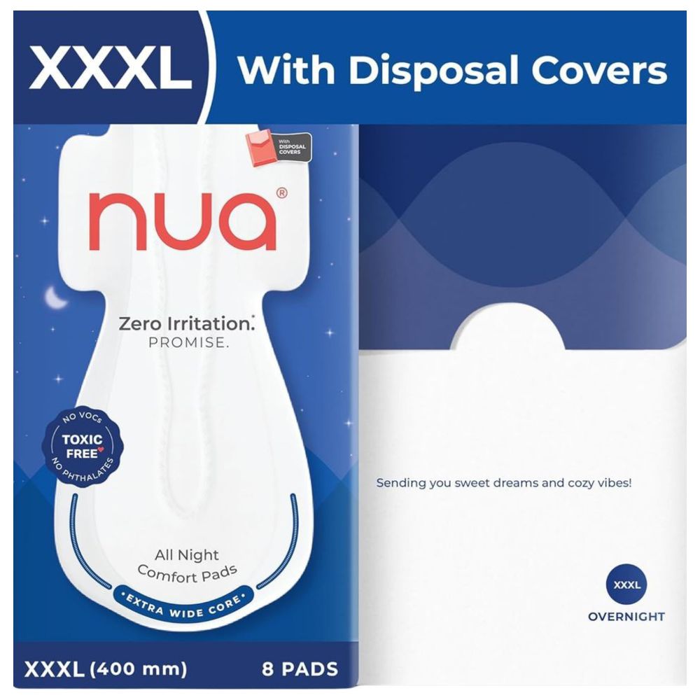 Nua - Women Unscented Cotton Sanitary Pads With Disposal Cover - XXXL - 8 Pcs