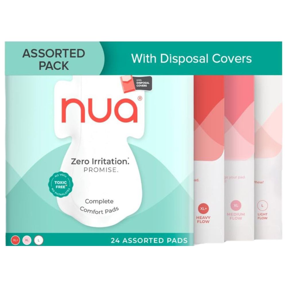 Nua - Women Unscented Cotton Sanitary Pads - Assorted - 24 Pcs
