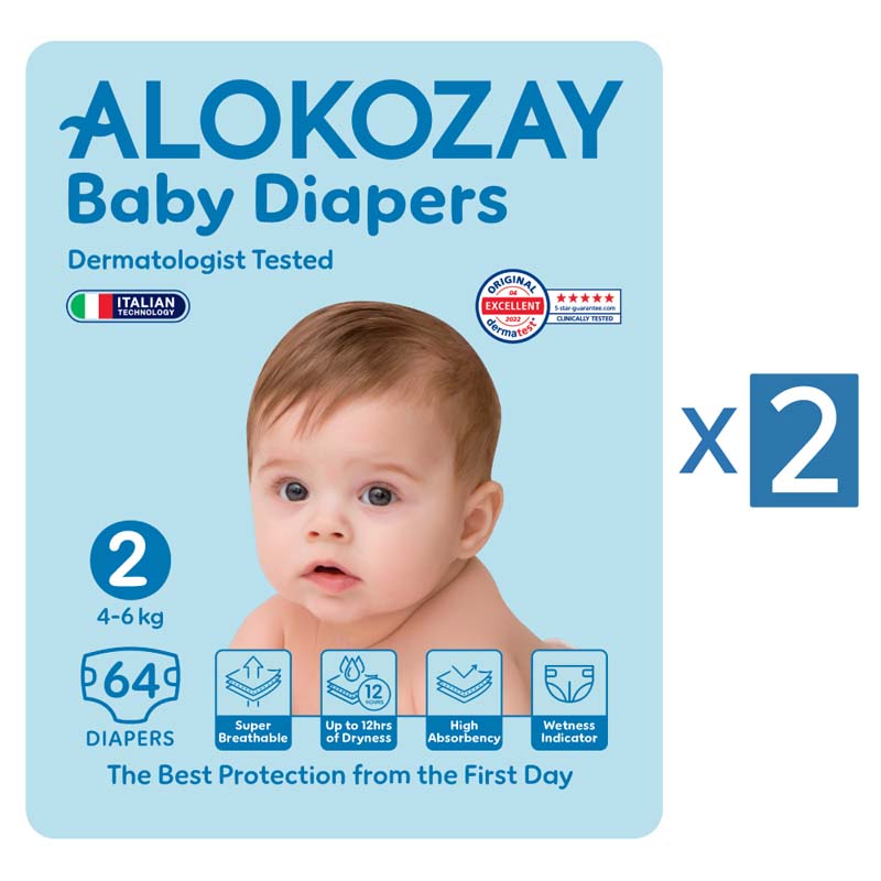 Alokozay - Premium Baby Diapers 4-6kg - Size 2 Pack of 2 - 128 Diapers