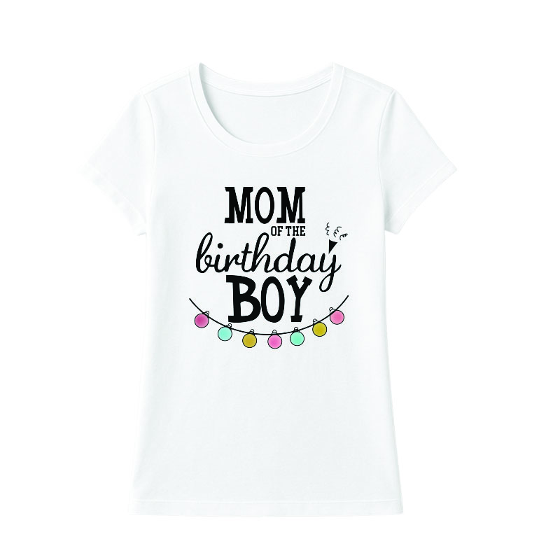Matching Family Mom of the Birthday Boy Printed T-Shirt - White