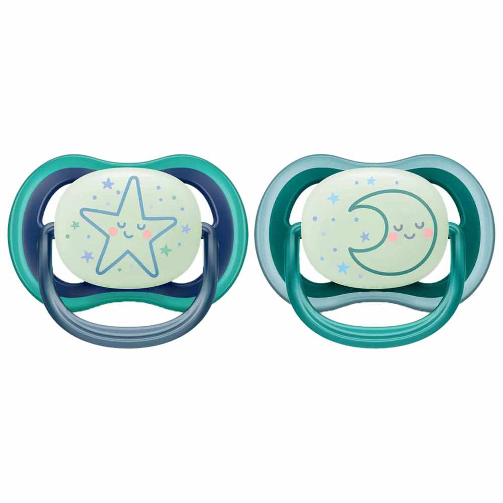 Philips Avent - Ultra Air Glow In The Dark Night Soother - 6-18 M - Blue - Pack of 2