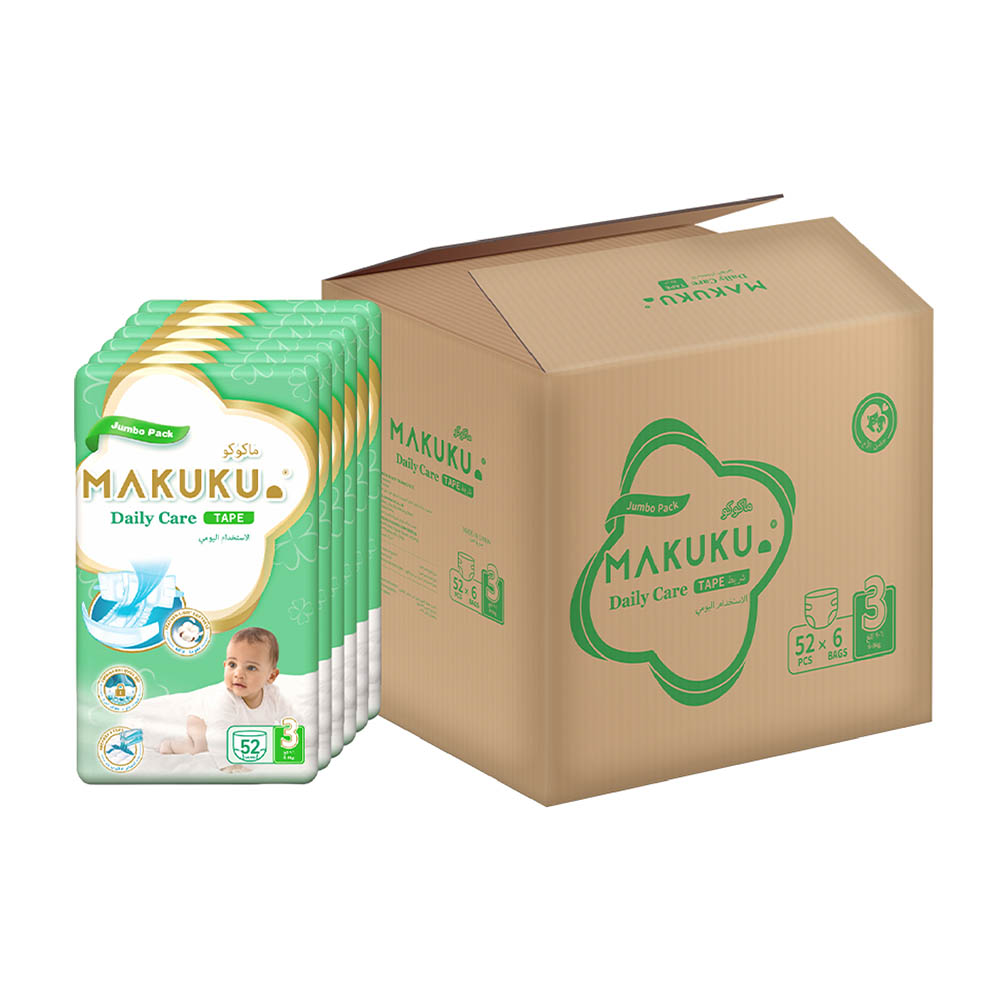 Makuku - Daily Care Tape Diapers - Jumbo Pack - Size 3 - 6-11 kg - Pack of 6 - 312 Count