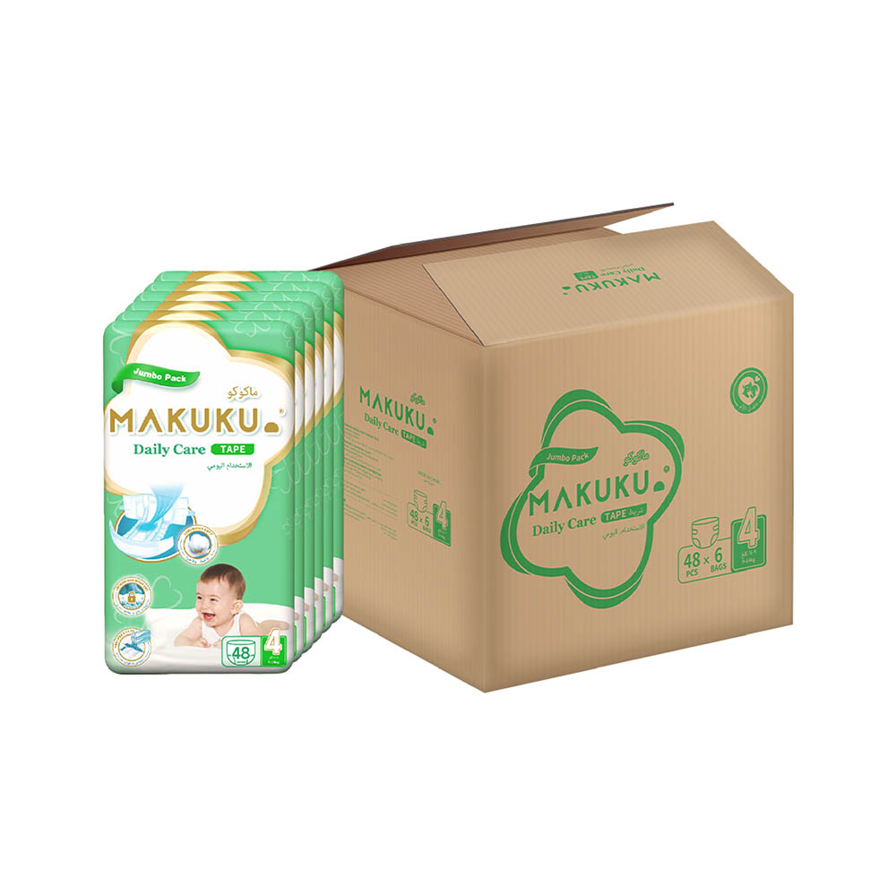 Makuku - Daily Care Tape Diapers - Jumbo Pack - Size 4 - 9-14 kg - Pack of 6 - 288 Count