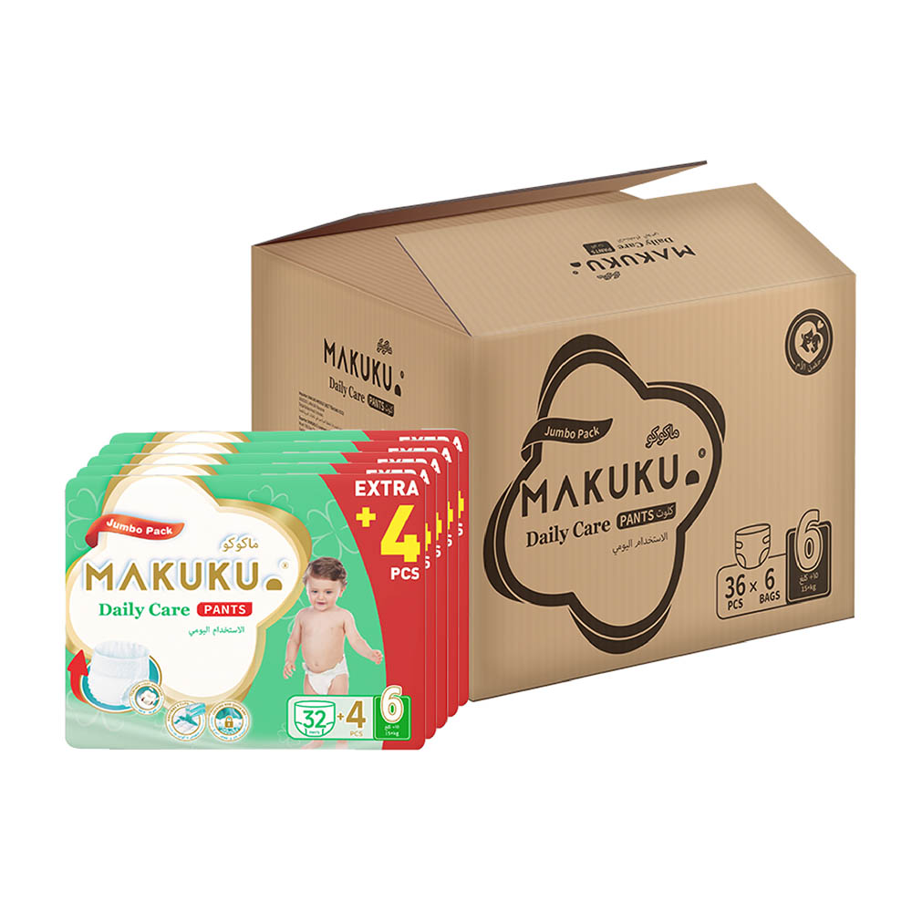 Makuku - Daily Care Diaper Pants - Jumbo Pack - Size 6 - 15+ kg - Pack of 6 - 216 Count