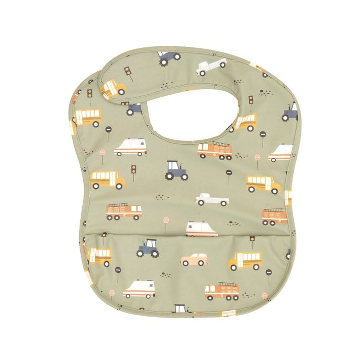 All4ella - Recycled Pouch Bib - Trucks - Sage