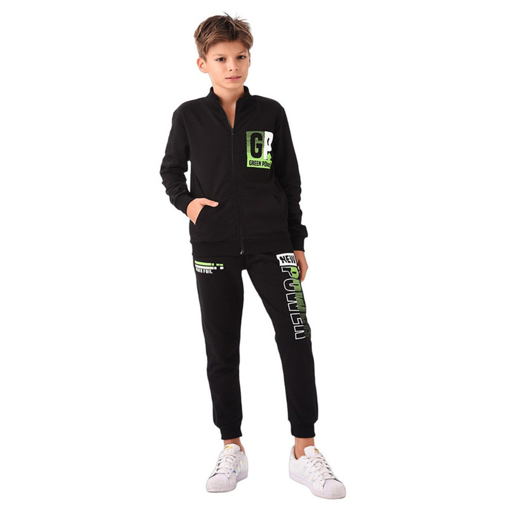 Urbasy - 2pc-Set - GP Zip Thru Sweatjacket With Joggers - Black