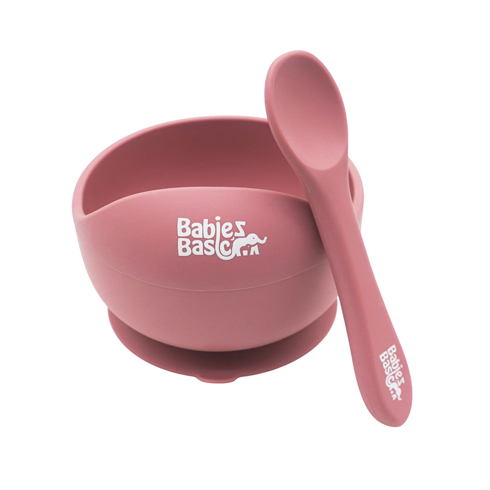 Babies Basic - Silicone Bowl And Spoon Feeding Set - Dusty Pink