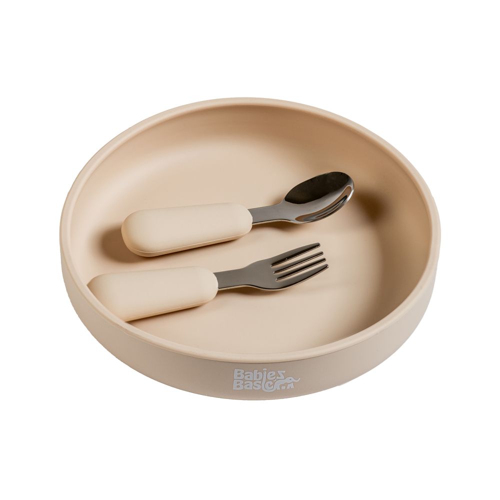 Babies Basic - Silicone Baby Feeding Set - Beige - 3 Pcs